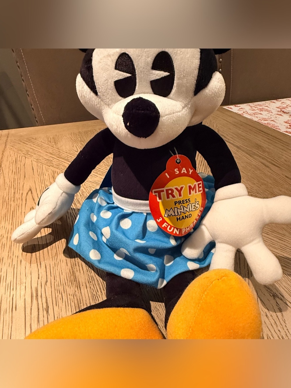 Disney Minnie Mouse Plush in Black, White, Blue and Yellow